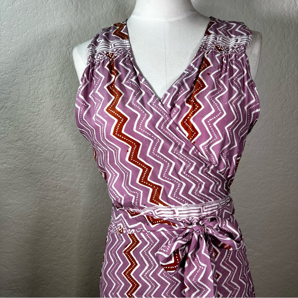 Natalie Martin Printed 100% Silk Wrap Tie Waist Chevron Maxi Dress SZ Large EUC - Picture 2 of 15